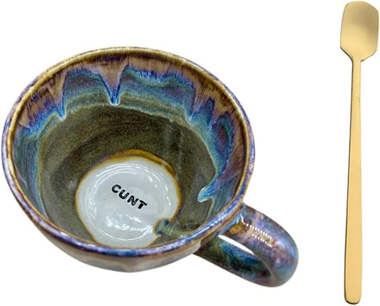 Jumbo Lightning Sweary Mug,Glaze Ceramic Mug,Handmade Pottery Coffee Mugs, Engraved Sarcastic Quote - Gift for Friends and Coworkers,Comes with a fine coffee spoon (CUNT)