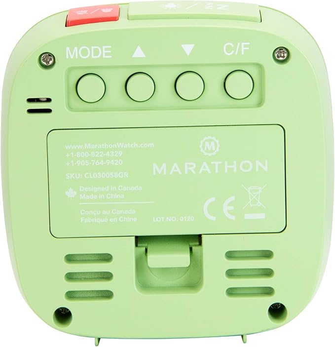 MARATHON Compact Alarm Clock with Temperature and Date (Pistachio Green)