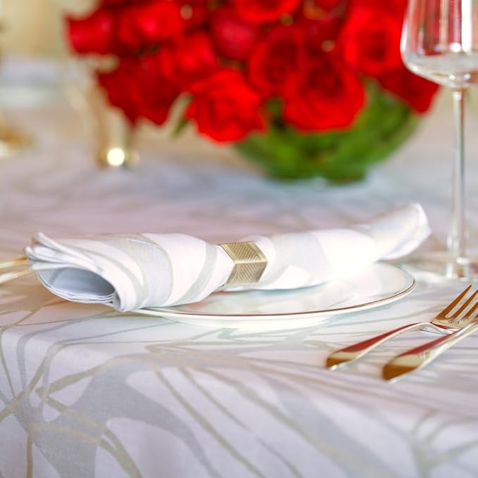 Huddleson Gold Silver White Printed White Printed Linen Napkin 20x20 (Set of Four) Luxury Italian Linen Napkin Sewn in US