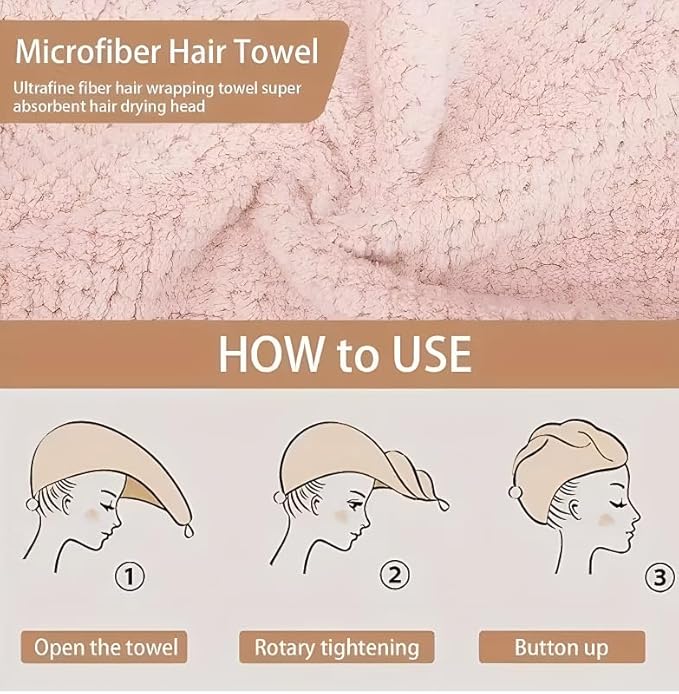 1 Pink Microfiber Hair Towel Wrap for Women, Extra Long Super Absorbent Hair Drying Towel with Bear Button, Quick Dry Anti-Frizz Hair Turban for Curly Thick Hair, Lightweight for Long Short Hair