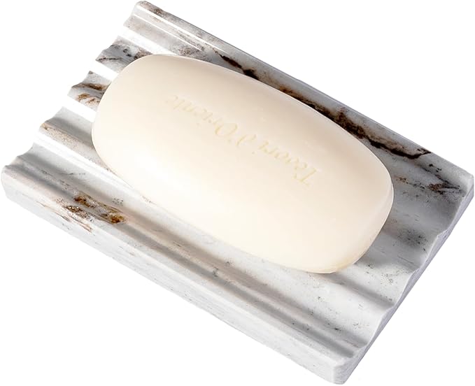 Karibiber Soap Holder, Marble Soap Dish for Shower, Bar Soaps Holder with Water Ripple Design, Easy Cleaning Soaps Saver for Kitchen Sink，Bathroom, Executive Indian Natural Stone Soap Tray