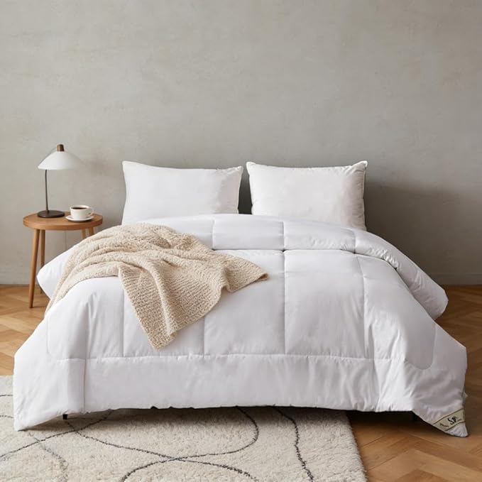 Simple&Opulence Down Alternative Comforter, Twin Size Duvet Insert with 100% Cotton Cover, Ultra-Soft Microfiber Quilted All Season Breathable Cooling Bed Comforter (Twin, White)