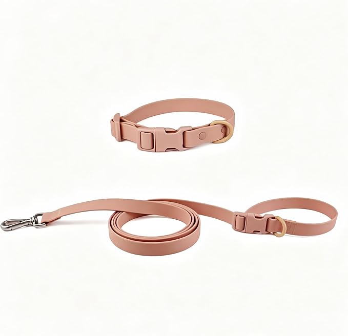 Ovale Waterproof PVC Dog Collar&Leash Set,Leash with Buckle.(M, Pink) | Durable PVC Material Easy to Clean, Multi Ways to Wear Hand/Waist/Shoulder
