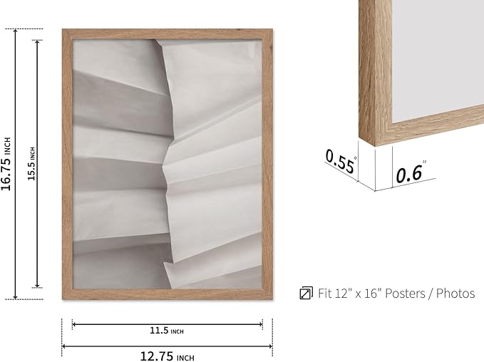 Monem Art Minimalist Folded Paper Texture Print - Neutral Abstract Modern Art Poster - Wall Decor for Living Room, Bedroom or Office - 12x16 Beige Framed Wall Art by Mareike Bohmer