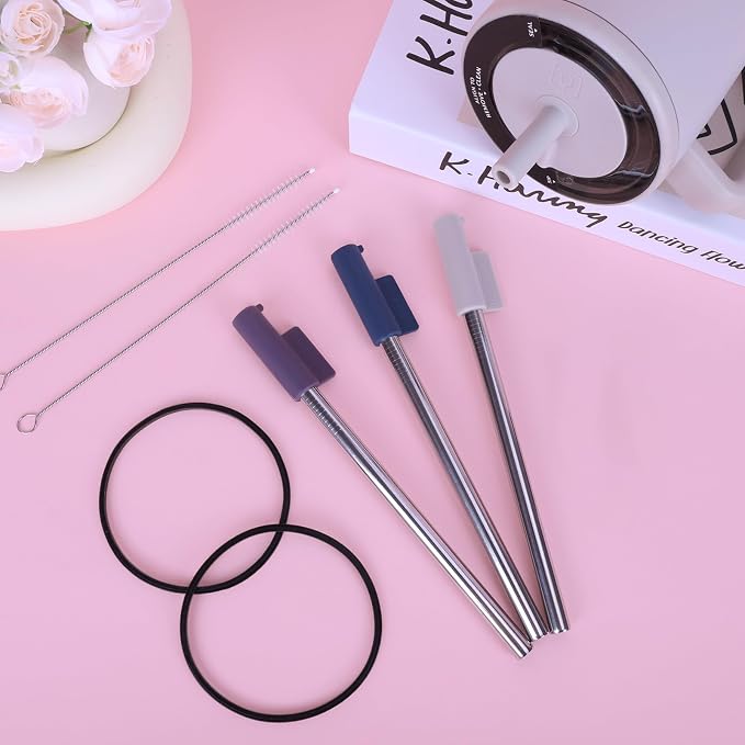 Jetstop Straw Kit Compatible with Brumate Era 40 oz - 3 Stainless Steel Straws with Silicone Straw Connectors, Sealing Rings & Cleaning Brushes - Reusable Accessories for Brümate Tumbler