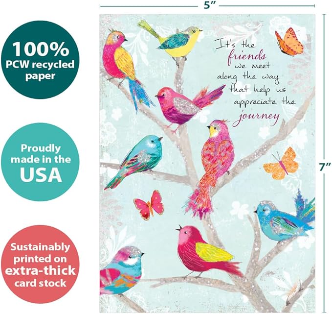 Tree-Free Greetings - Birthday Cards - Artful Designs - 1 Card + Matching Envelope - Made in USA - 100% Recycled Paper - 5"x7" - Bird Day Wishes (GO68763)