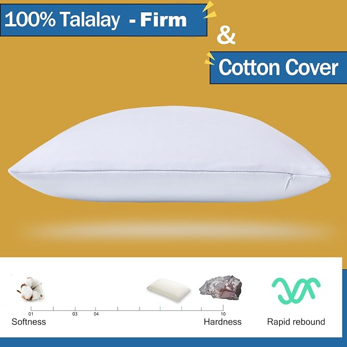 Talalay 100% Natural Premium Latex Pillow,Bed Pillow for Sleeping with Removable Cotton Cover, Helps Relieve Pressure, Breathable, Pressure Relief, Durable, Best Gift (1, Queen (High Loft))