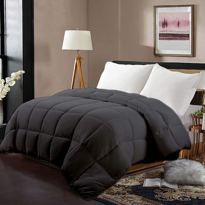All Season Hypoallergenic Luxurious Down Alternative Cotton Comforter, Ultra-Soft 750 Fill-Power Twin XL Size Measures 68" x 92", Dark Gray