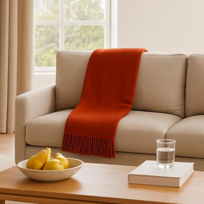 Lincove Pure Cashmere-Merino Wool Blanket - Warm & Soft Throw Blanket - 74"x55" Comfortable and Cozy Throw Blankets for Couch, Sofa, or Chair - Lightweight and Classic Throws - Rustic