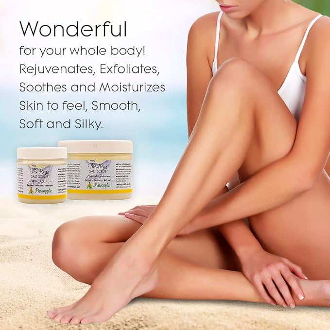 The Keys Salt Scrub -Sea Salt Scrub - Exfoliating Body Scrub with Wooden Spoon - Moisturizing Exfoliator for Hands, Foot, Bath, (12 Ounce (Pack of 12), Pineapple)