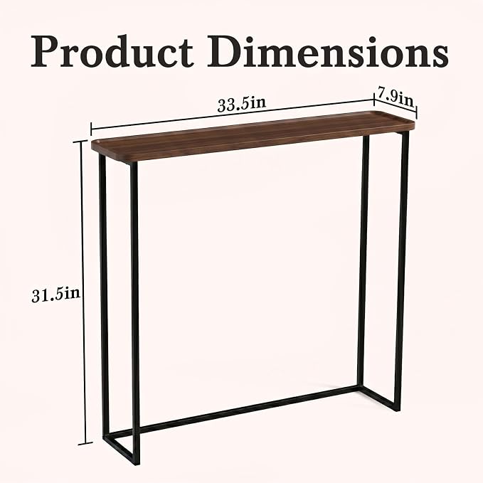 Faesun 33.5 Inch Behind Couch Table, Vacuum Forming Narrow Console Table, Thin Sofa Side Display Table, for Living Room, Bedroom, Walnut