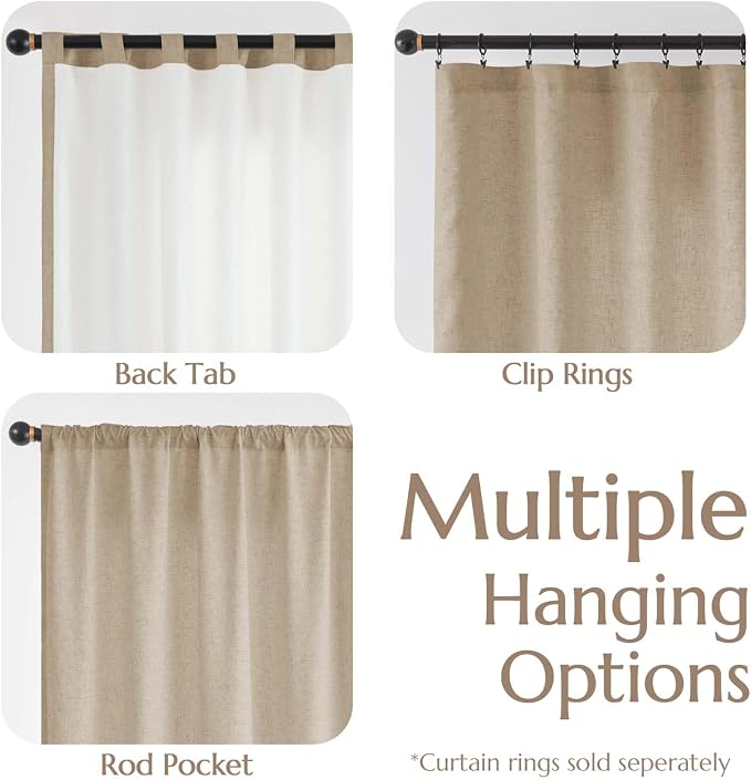 jinchan Linen Curtains with White Privacy Lining Taupe Lined Curtains 84 inch for Closet Small Window Living Room Bathroom Neutral Farmhouse Cottage Core Light Filtering Rod Pocket Back Tab 2 Panels