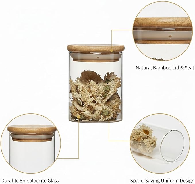 Borosilicate Glass Storage Jar with Bamboo Lid, Airtight Dry Food Canister for Kitchen Pantry & Countertop Organization