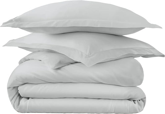 100% Organic Cotton Duvet Cover Queen Size - Naturally Soft Lightweight & Cooling Duvet Cover Set with Decorative Shams - Premium GOTS Certified 300 Thread Count Sateen Weave (Shore, Queen)