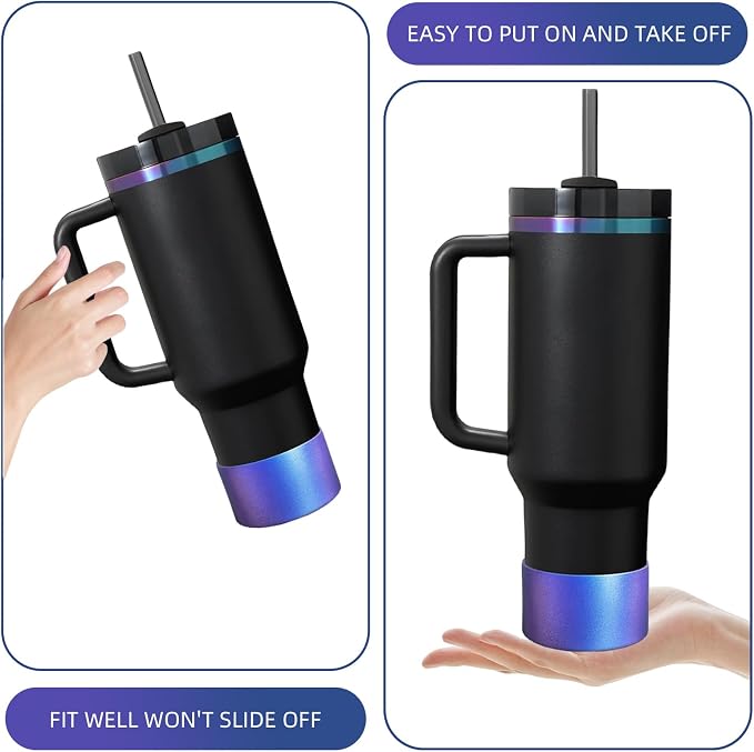 Gradient Silicone Boot and 2 PCS 10MM Glitter Straw Cover, Anti-Slip Sleeves Bottom Protector Compatible with Stanley Cup 20 30 40 Oz Water Bottle 2.8-3IN Base Tumbler Accessories Women Gifts