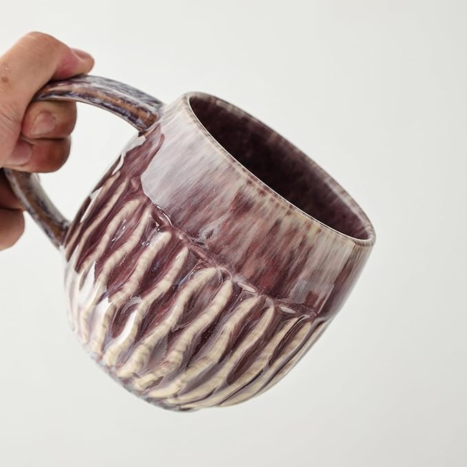 20oz Large Coffee Mug - Unique Handcrafted Look Ceramic Cup, Large Tea Mug, Microwave & Dishwasher Safe (Purple)