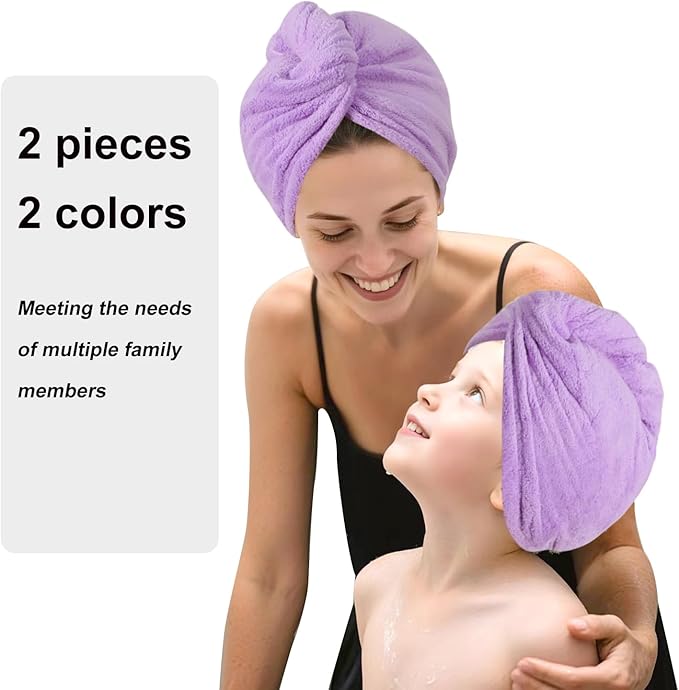 Microfiber Hair Drying Towel Wrap for Women, Hair Turbans Towel for Wet Hair,turbie Twist Hair Towels(The Color of the Picture is for Reference only) (Purple,Purple)