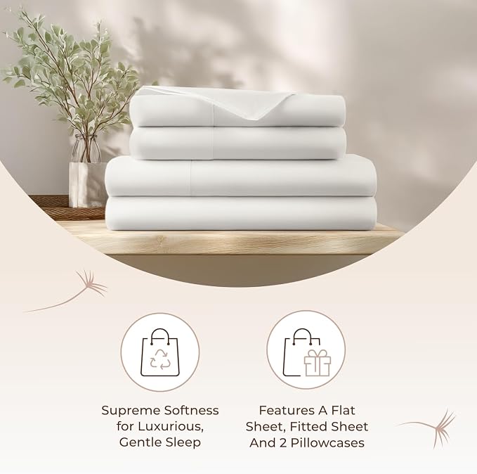 100% Organic Cotton Sheets King Size - GOTS Certified Cotton Percale Sheets with Crisp Cool & Breathable Percale Weave Perfect for Hot Sleepers - Durable Luxury 4 Piece Set (White, King)