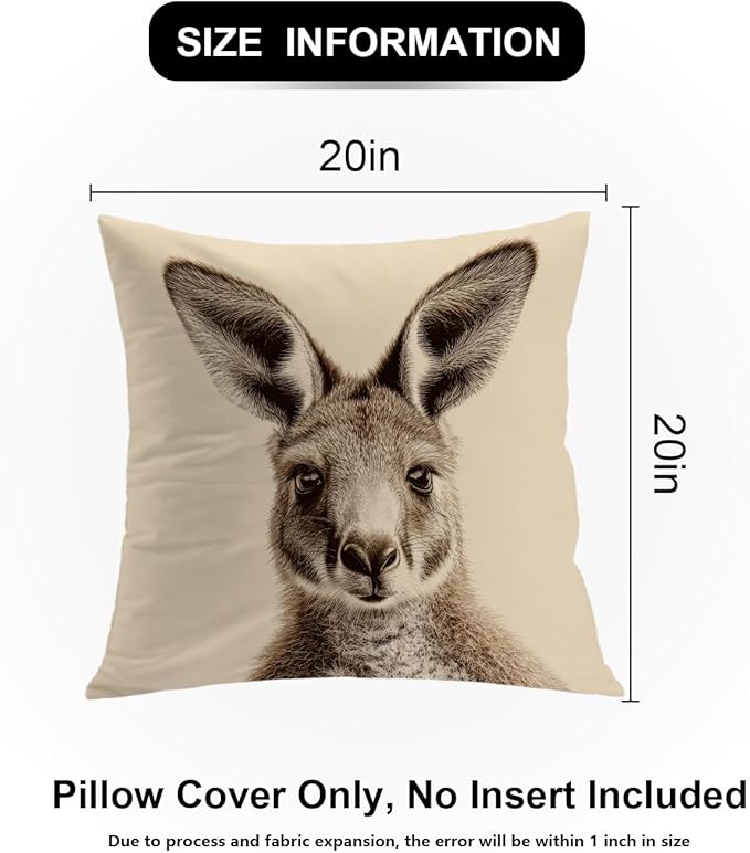 Shrahala Cute Kangaroo Decorative Throw Pillow Cover, Sepia Toned Kangaroo Portrait Square Pillowcase Blended Double-Sided No Inserts for Bedroom Living Room Set of 2 (20 x 20 in)