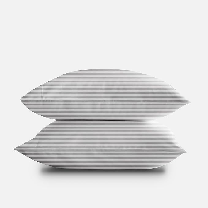 DOZ Pillowcase Set, 100% Viscose derived from Bamboo, Organically Grown, Buttery Soft, Silky, Breathable, Cooling, Oeko-TEX, High GSM, 2-Pack, Envelope Closure (Queen, Stripe)