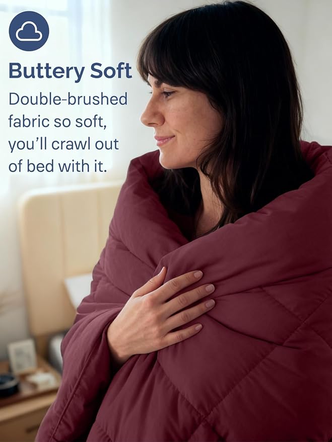 King Size, Burgundy Alternative Down Comforter - Warm, Lightweight & Breathable Hotel Quality Bedding Set for Men, Women, Kids & Teens - All Season Oversized Cooling Microfiber Duvet Insert Comforter