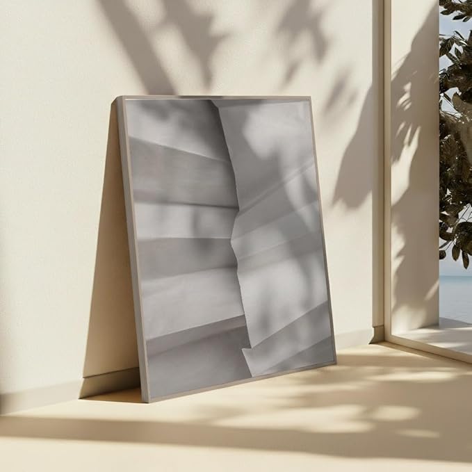 Monem Art Minimalist Folded Paper Texture Print - Neutral Abstract Modern Art Poster - Wall Decor for Living Room, Bedroom or Office - 16x20 Silver Framed CANVAS Wall Art by Mareike Bohmer