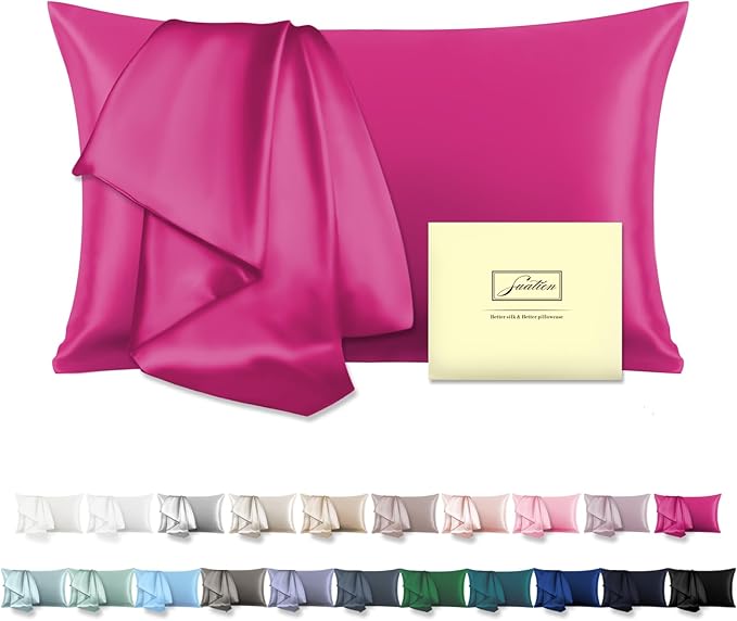 Mulberry Silk Pillowcase for Hair and Skin Pillow Case with Hidden Zipper Soft Breathable Smooth Cooling Silk Pillow Covers for Sleeping (Hot Pink, King,1Pcs)