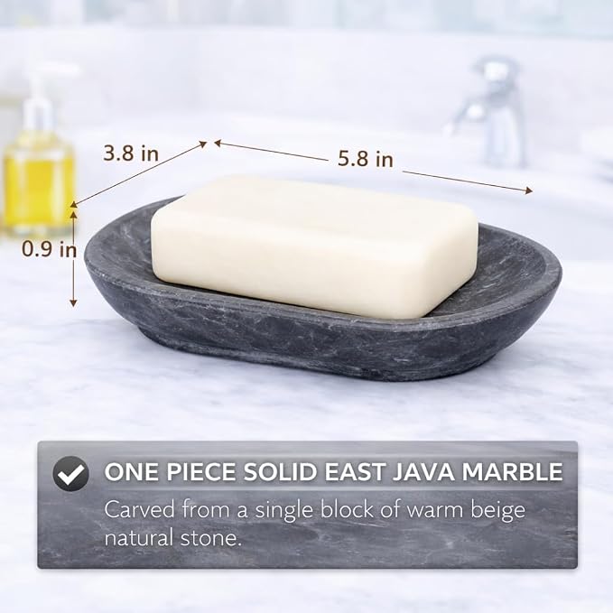 Luxury Hand Carved Natural Charcoal Marble Soap Dish, 3.8 x 5.8 x 0.9 H Inch