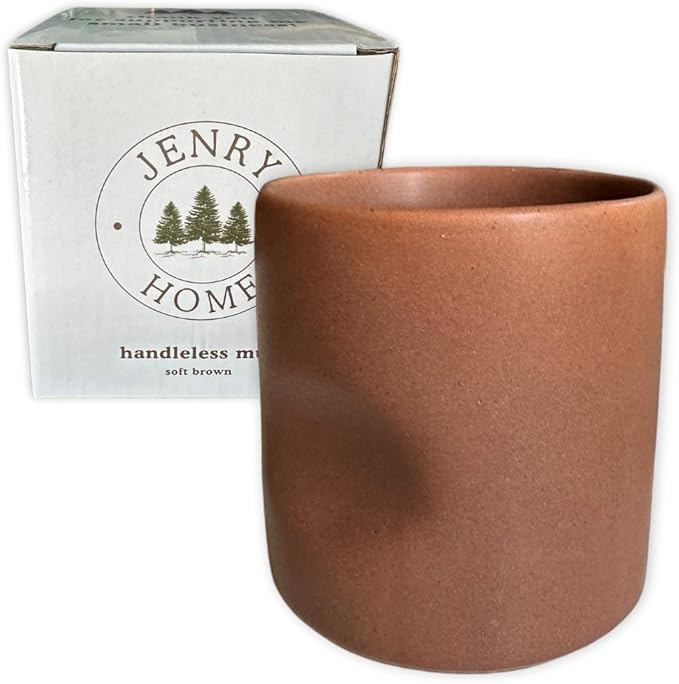 Handleless Ceramic Mug, Hand-Painted, 11 oz, Set of 1, Soft Brown, JH001