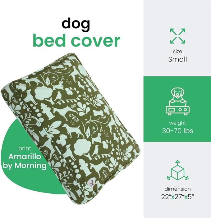 Molly Mutt Small Dog Bed Cover, Amarillo by Morning, Olive Green & Light Blue