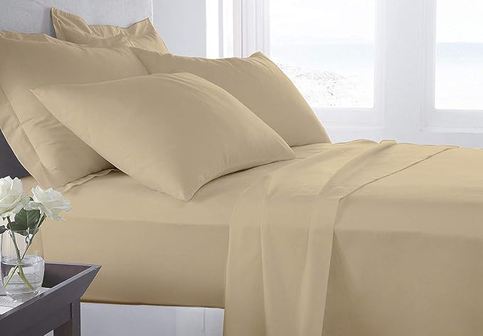 Organic Cotton Bed Sheets Set - 400TC Cal-King Size Ultra Beige - 4 Piece Bedding - 100% GOTS Certified, Soft Silky Shiny, Luxury Finish Bedsheets - Fits 18" Deep Pocket Mattress