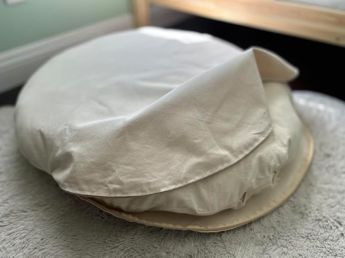 Natural 100% Cotton Canvas Round Dog Bed Cover Eco Friendly Durable Pet Bedding Dog Cushion Covers with Zippers Machine Washable Covers (Beige, X Small 18 Inches)