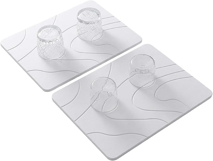 2 Pack Stone Drying Mat for Kitchen Counter,16''x12'' Quick Dish Drying Stone Mat Kitchen,Stone Dish Drying Mat,Quick-Dry Absorbent Bath & Countertop Stone Dishes Mats (White, 16''x12'')
