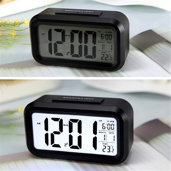 TXY LED Digital Alarm Clock Backlight Snooze Mute Calendar Desktop Electronic Bcaklight Table Clocks Desktop Clock (Black)