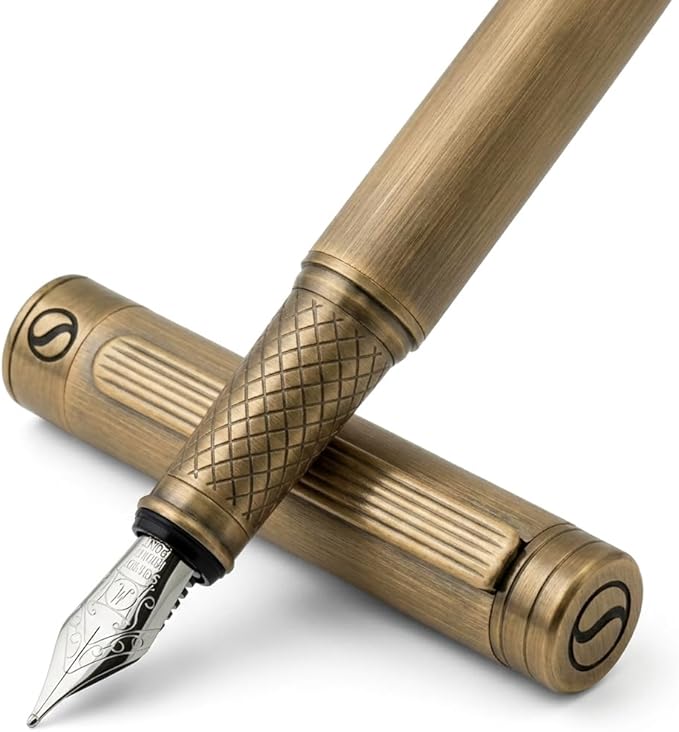 Scriveiner Luxury Fountain Pen - Stunning Bronze Luxury Pen, Schmidt Gilded Nib (Medium), Converter, Best Pen Gift Set for Men & Women, Professional, Executive, Office, Nice Pens