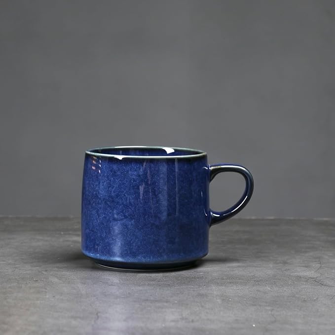 12oz Japanese Style Minimalistic Asian Rustic Reactive Glaze Ceramic Pottery Coffee Mug, Lead-Free Glaze earthen Tea Mug,Tea cup with handle, stoneware mugs, Microwave and Dishwasher Safe (Dark Blue)