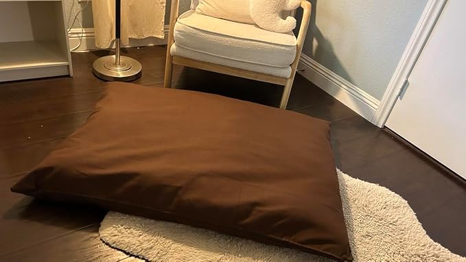 Natural Cotton Canvas Dog Bed – Raw Cotton Filled Pet Cushion Insert, Breathable Eco-Friendly Dog Mattress, Durable Washable Cover with Zipper (Dark Brown, Medium 42"x29"x4")