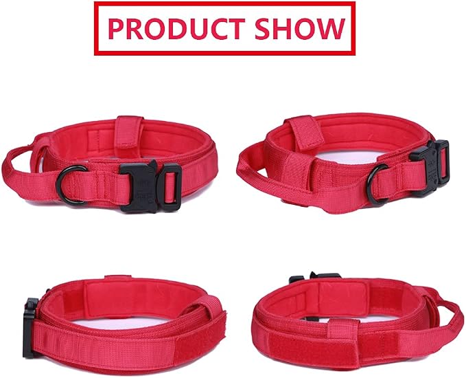Tactical Dog Collar Adjustable Military Nylon Dog Collar with Control Handle and Heavy Duty Metal Buckle for Medium and Large Dogs (Red,L)