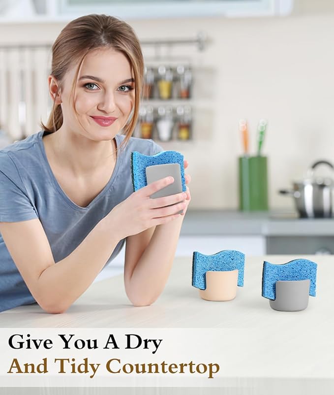 Luxspire Diatomite Sponge Holder for Kitchen Sink, Fast Drying Stone Sponge Holder, Water Absorbing Stone Dish Sponge Caddy for Kitchen Sink Counter, Light Gray, Small