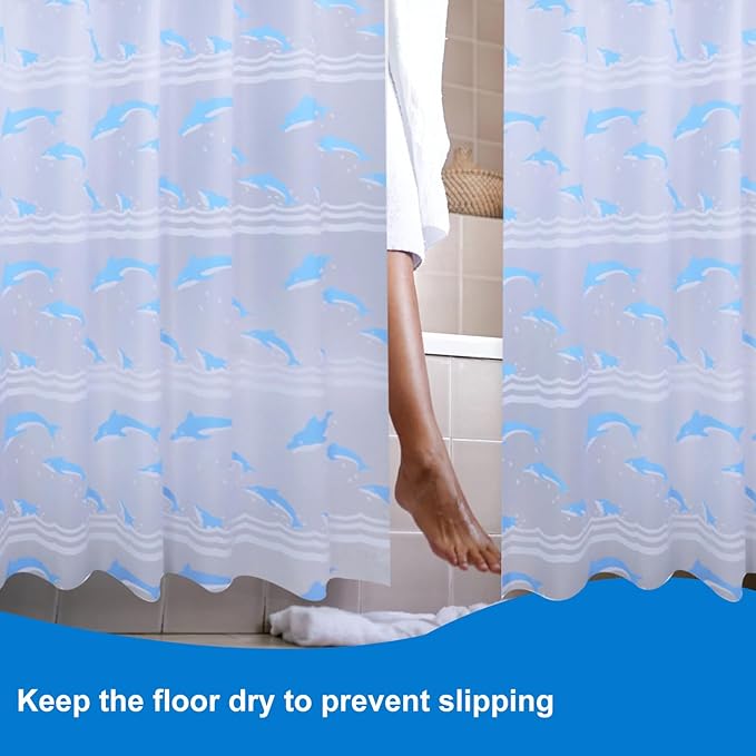 Plastic Shower Curtain Liner, Premium EVA 6G Dolphin Shower Curtain, Shower Curtains for Bathroom with 3 Magnetic Weights and Rustproof Grommets (Dolphin, 72x72 in)