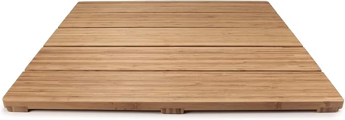 BambooMN Bamboo Bath Mat for Bathroom, Spa, Outdoor Shower, Extra Large Square (28" x 28" x 1.3"), Anti-Slip, Water Resistant Coating - 1 Piece