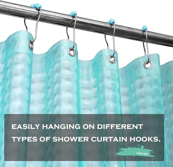 Teal 3D Crystal Plastic Shower Curtain Liner, 72x72 Inch Thin Lightweight Ice Cube Plastic Bathroom Shower Showroom Inner Curtain with Rustproof Metal Grommet Holes and Weighted Magnets