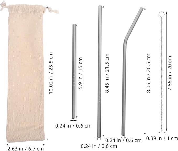 Ciieeo Reusable Stainless Steel Straw Set with Cleaning Brushes, 15pcs Metal Smoothie and Cocktail Drinking Straws Kit for Travel and Home Use