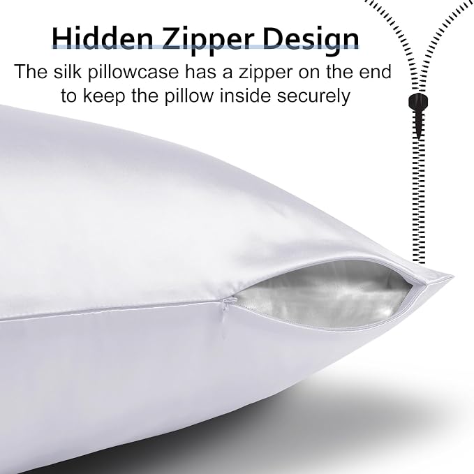 Ravmix 100% Silk Pillow Case with Zipper, 21momme Mulberry Silk Pillowcase for Hair Skin Health, Soft Smooth Breathable Cool Pillow Cover for Beauty Sleep 1PC(Queen 20×30inches, Pure White)