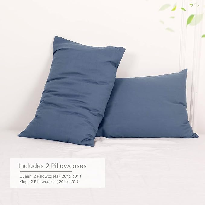 Simple&Opulence Linen Pillowcases 1 Pair Basic Style 55% Euro Linen 45% Cotton Blend Solid Color Flax Shams Set of 2, Standard Queen Size 20"x30", Navy Blue