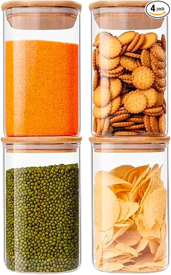 20 oz Glass Food Storage Containers with Bamboo Lid (Pack of 4)