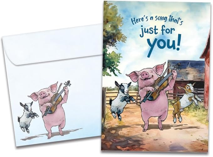 Tree-Free Greetings Barnyard Chords Birthday Card - 1 Recycled 5x7 Card & Matching Envelope, Thick Cardstock, Made in USA - Silly Musical Animals