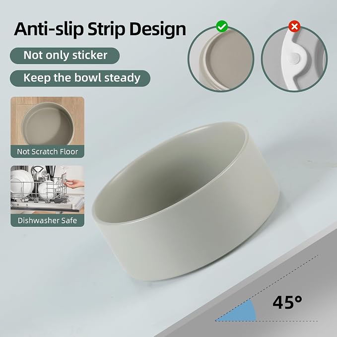 Havniva 7.3” Dog Bowls Elevated Ceramic Dog Food and Water Bowl Set, Double Raised Dog Water Bowl with Stand Non-Slip Rubber Base Large Capacity Feeding Pet Food Bowl for Medium Dogs