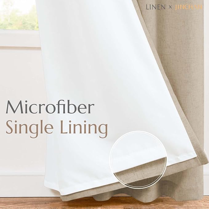 jinchan Linen Curtains with White Privacy Lining Taupe Lined Curtains 84 inch for Closet Small Window Living Room Bathroom Neutral Farmhouse Cottage Core Light Filtering Rod Pocket Back Tab 2 Panels