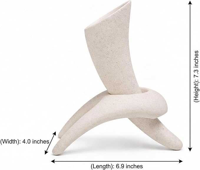 Modern Abstract Ceramic Vase 7.3" Wabi Sabi Japandi Sculptural Vase, Speckled Sandstone Texture Beige Matte Interlocking Vessel for Pampas Grass Boho Home Decor